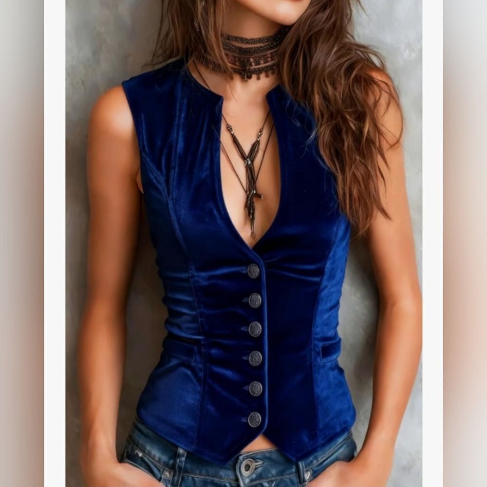 Nwot Blue Velvet Button Up Vest Sz XL